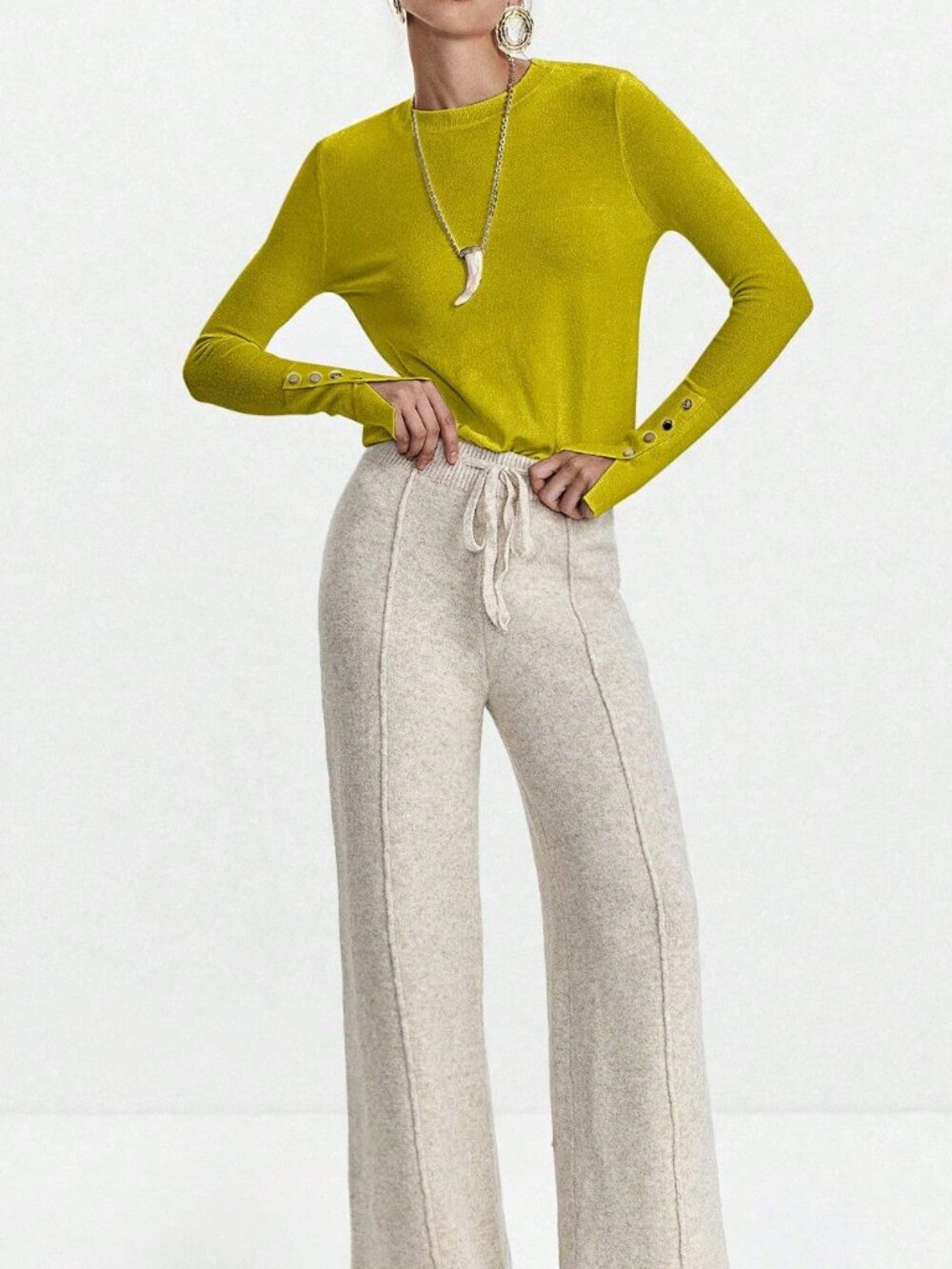 Green Casual Women's All-Match Round Neck Long Sleeve Knit Sweater